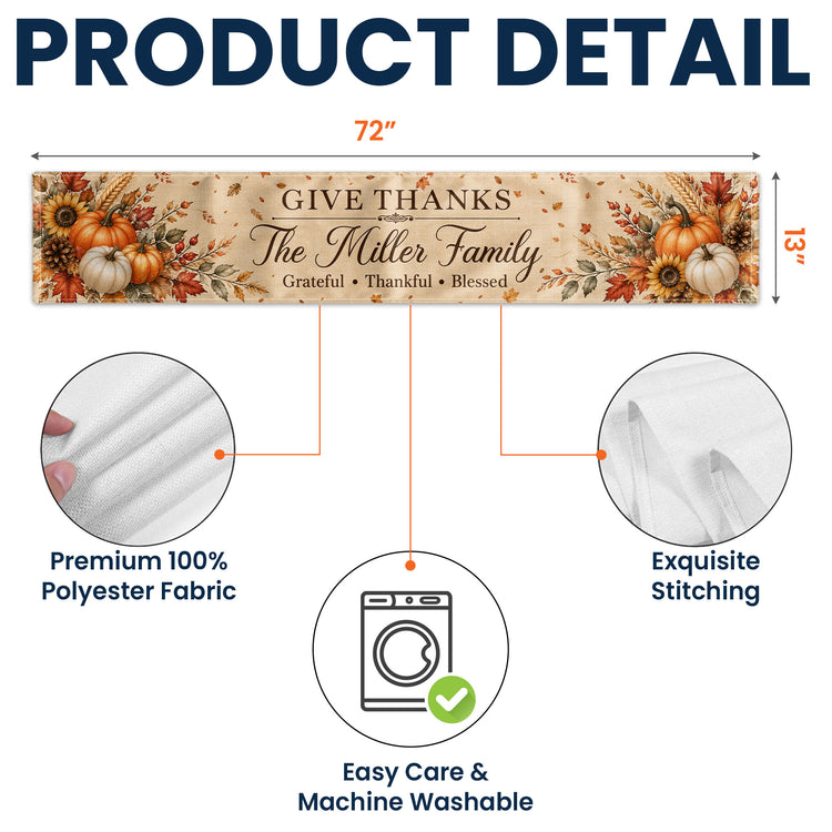 Custom Thanksgiving Fall Season Decorations For Family House, Farm House - Personalized Table Runner 6