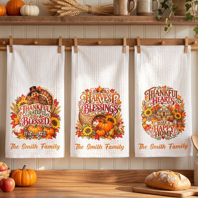 Custom Thanksgiving Fall Seasonal Decorations For Family House, Farm House - Personalized Kitchen Towel