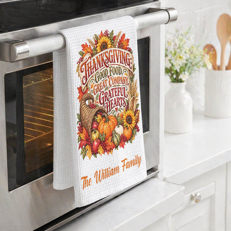 Custom Thanksgiving Fall Seasonal Decorations For Family House, Farm House - Personalized Kitchen Towel 4