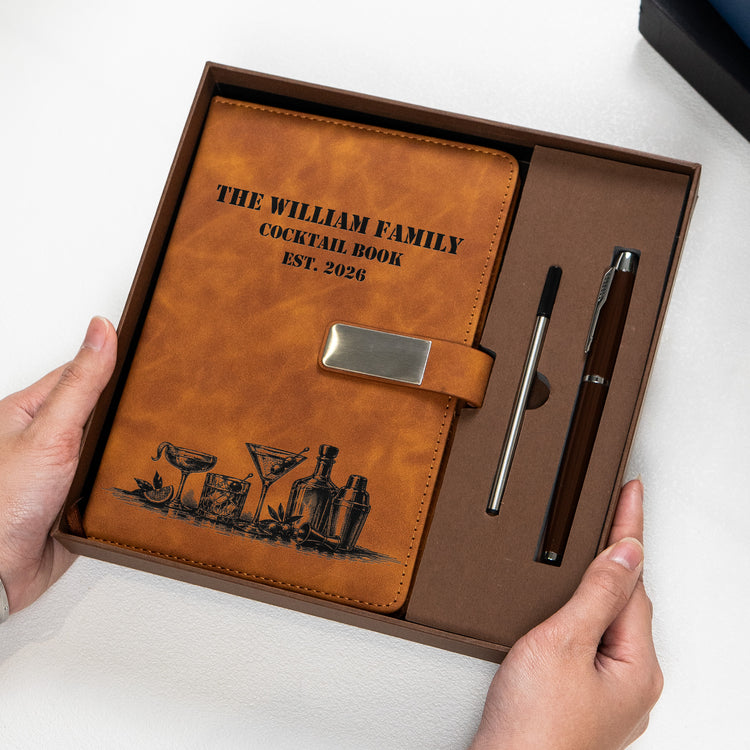 Custom The Bar Book, Cocktail Recipes, Wine Collection For Men Masculine Drink Journal - Personalized Notebook Set 4