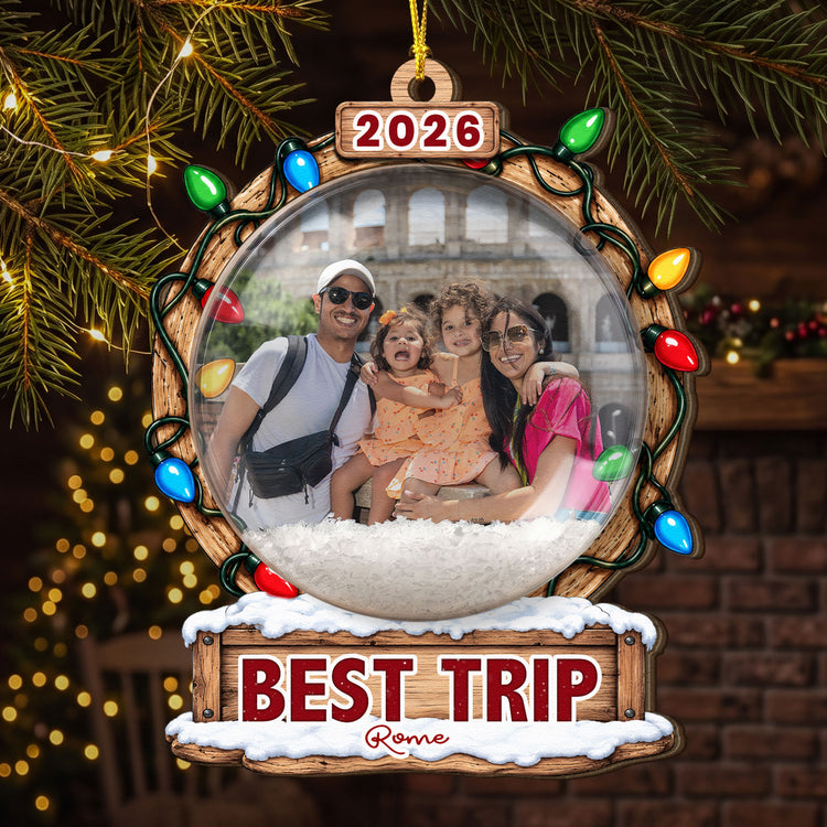 Custom Traveling Best Trip Photo - 3D Snow Ball - Personalized Ornament 1