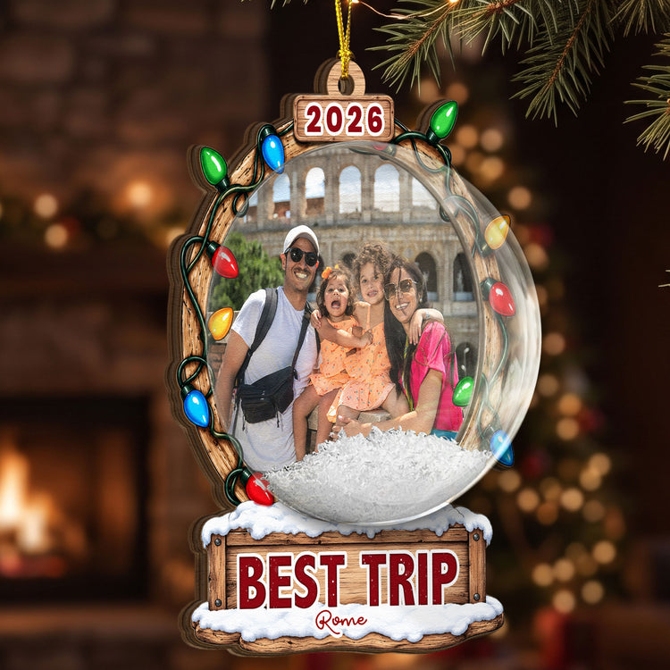 Custom Traveling Best Trip Photo - 3D Snow Ball - Personalized Ornament 2