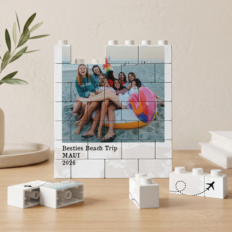 Custom Traveling Destination & Photo For Couple, Family, Friends, Travel Lovers - Personalized Building Blocks 3