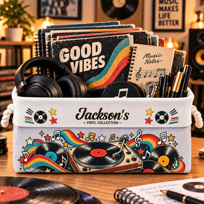 Custom Vinyl Addict, Record Vintage Music Lovers - Personalized Storage Basket