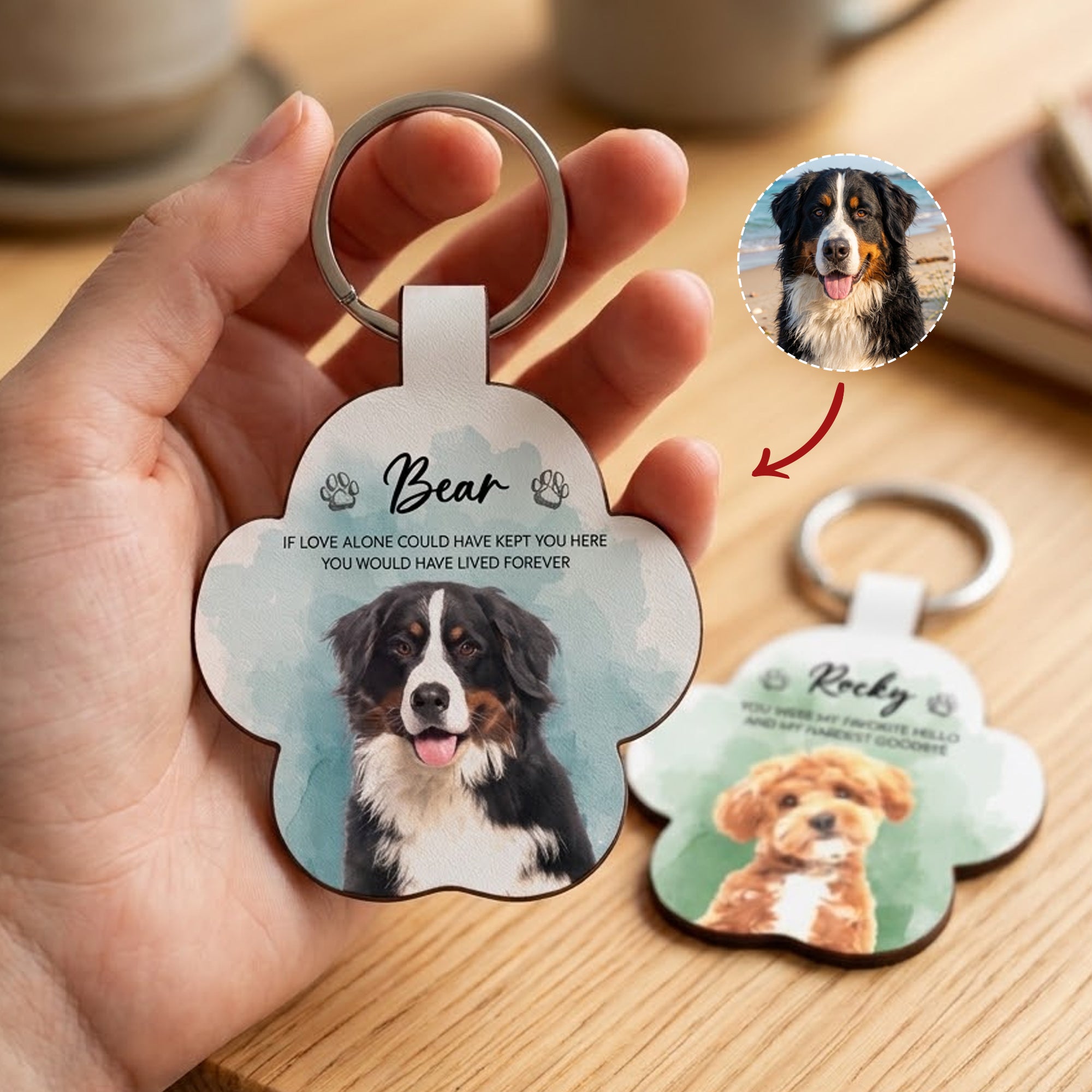 Custom Watercolor Pet Portrait Memorial Gift - Personalized Keychain 1