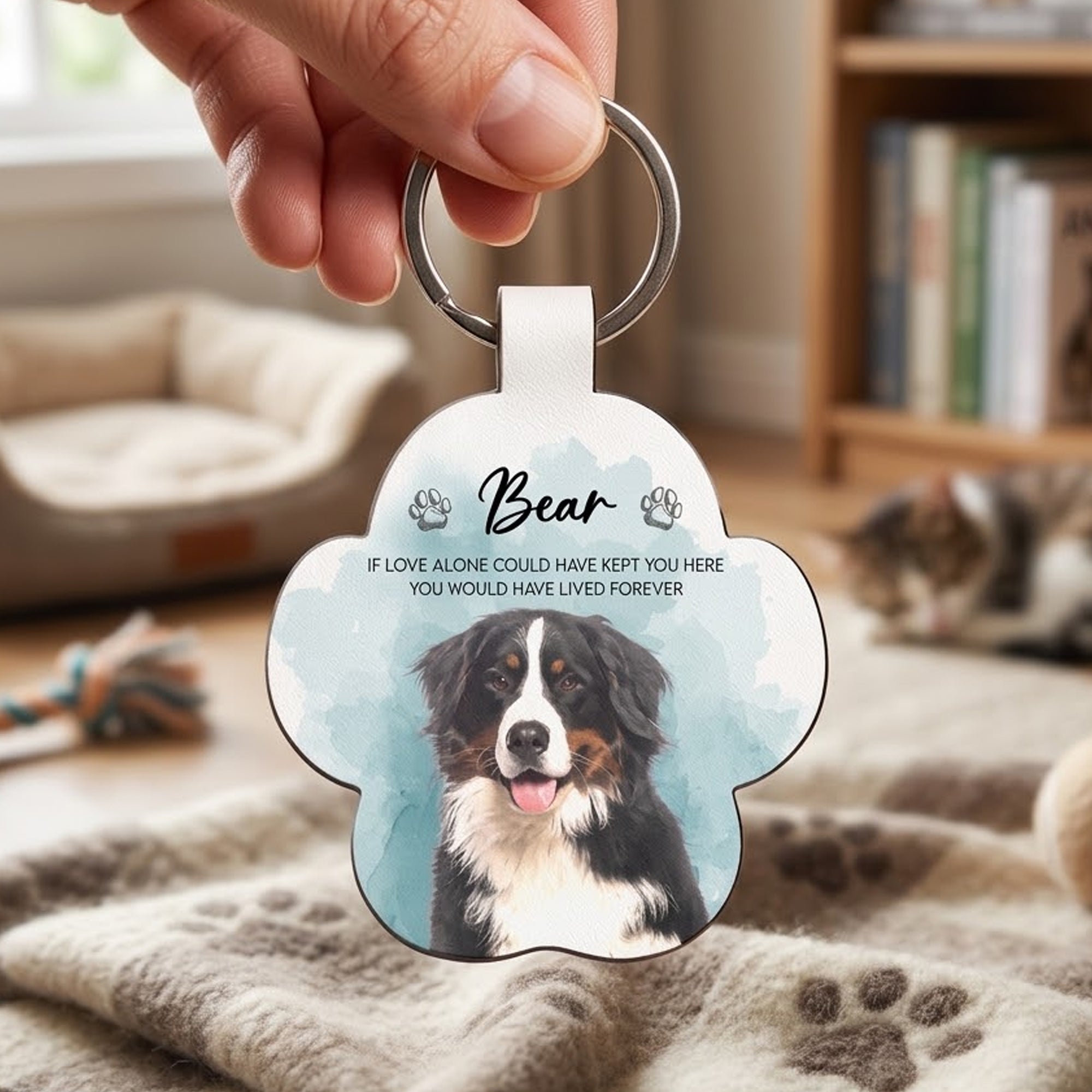 Custom Watercolor Pet Portrait Memorial Gift - Personalized Keychain 2