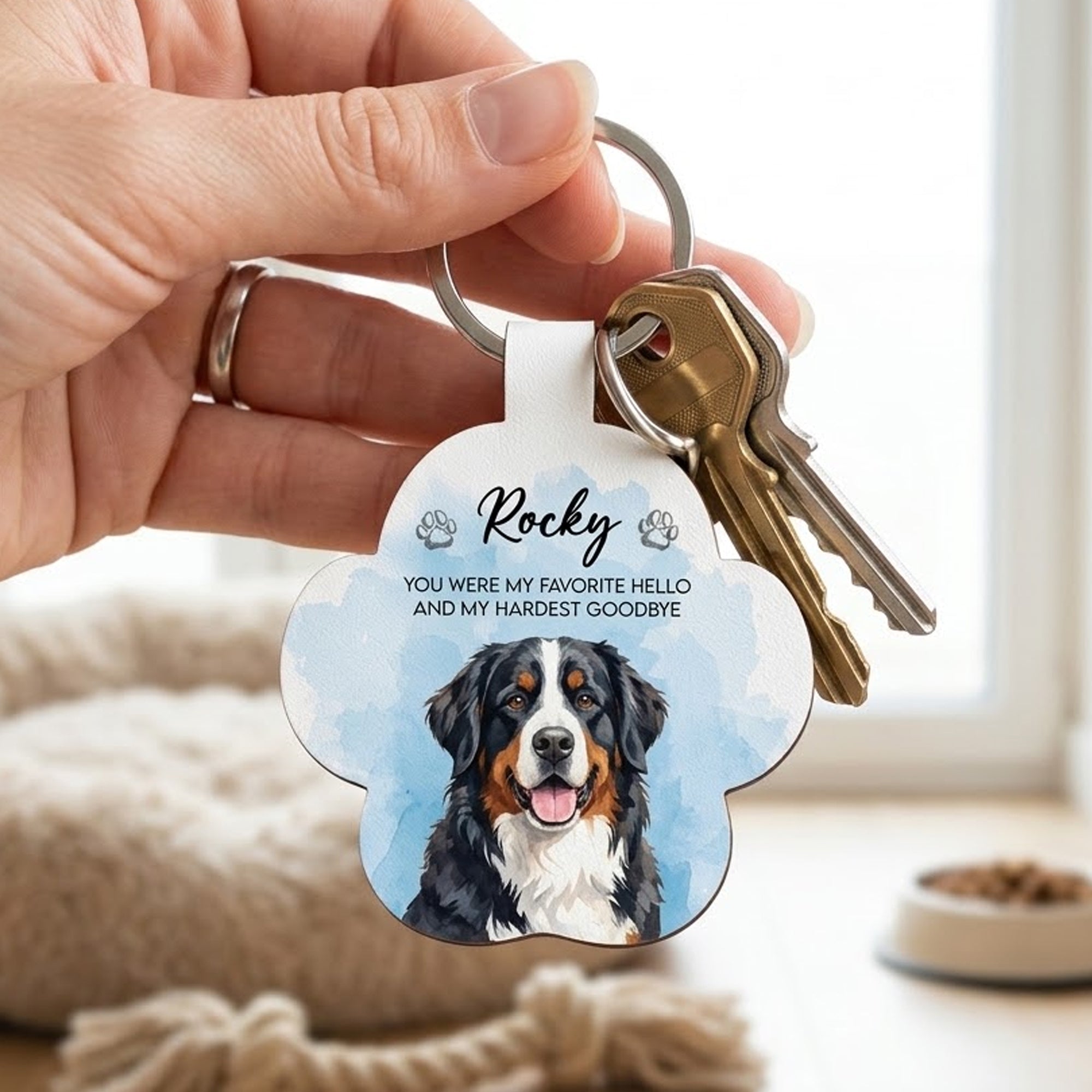 Custom Watercolor Pet Portrait Memorial Gift - Personalized Keychain 4