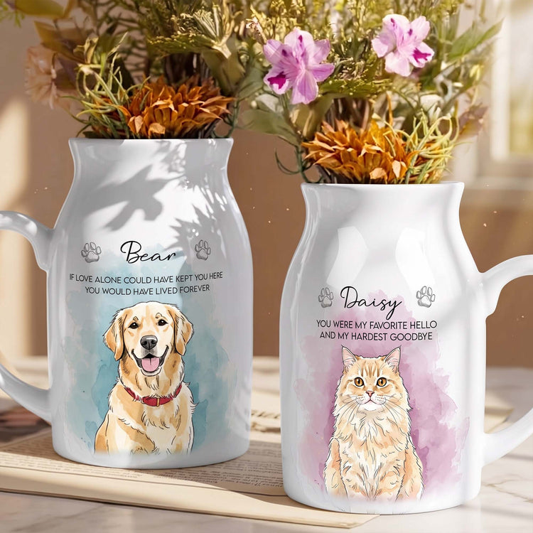 Custom Watercolor Pet Portrait Memorial Pet Loss Gift - Personalized Vase 2
