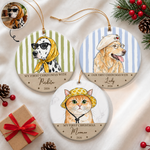 Custom Watercolor Pet Portrait Ornament, First Christmas Pet - Personalized Ornament 1