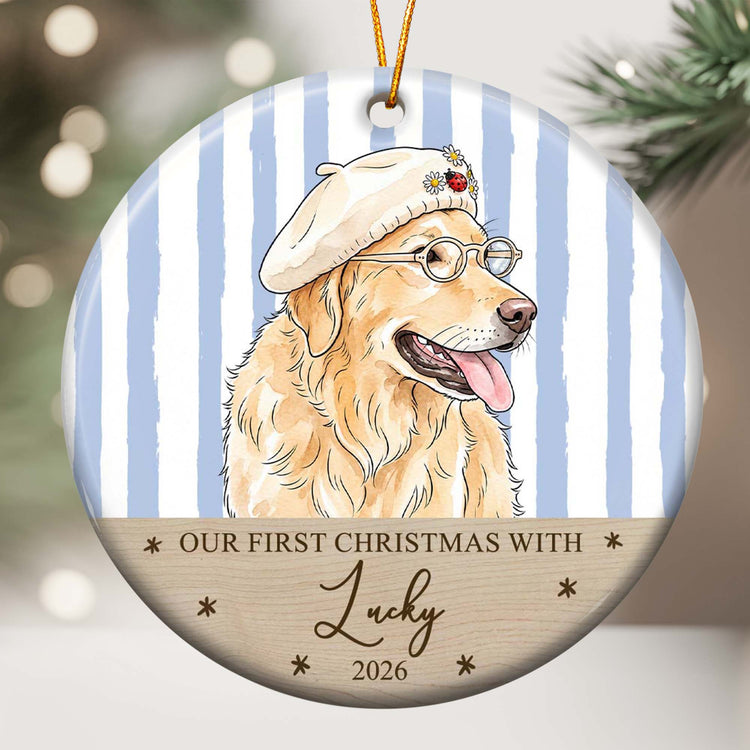 Custom Watercolor Pet Portrait Ornament, First Christmas Pet - Personalized Ornament 2