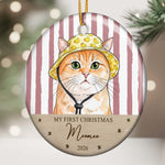 Custom Watercolor Pet Portrait Ornament, First Christmas Pet - Personalized Ornament 3