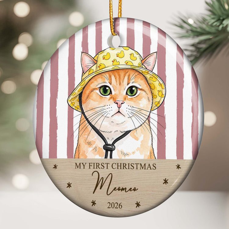 Custom Watercolor Pet Portrait Ornament, First Christmas Pet - Personalized Ornament 3
