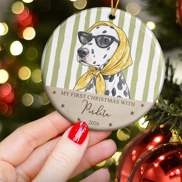 Custom Watercolor Pet Portrait Ornament, First Christmas Pet - Personalized Ornament 4