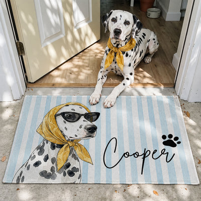 Custom Watercolor Pet Portrait Striped Pattern - Personalized Doormat
