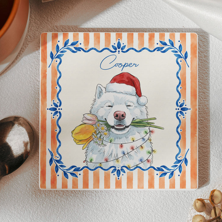 Custom Watercolor Photo Pet With Santa Hat - Personalized Coaster 2