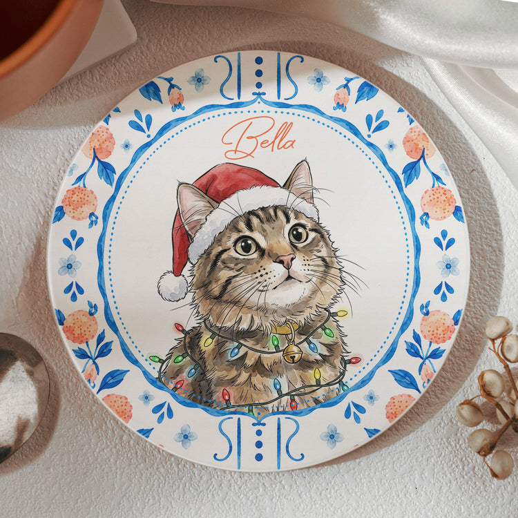 Custom Watercolor Photo Pet With Santa Hat - Personalized Coaster 3