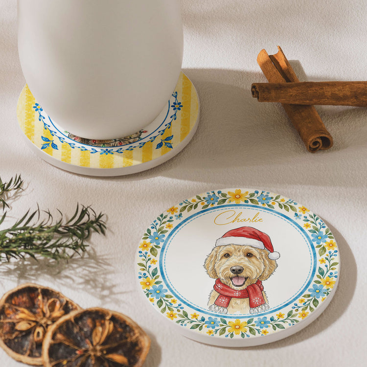 Custom Watercolor Photo Pet With Santa Hat - Personalized Coaster 6