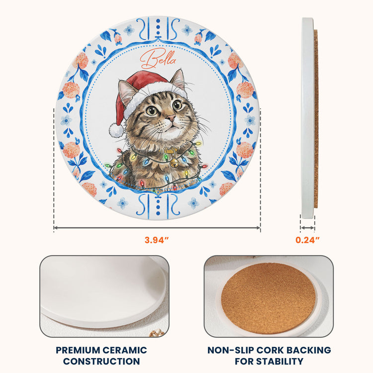 Custom Watercolor Photo Pet With Santa Hat - Personalized Coaster 8