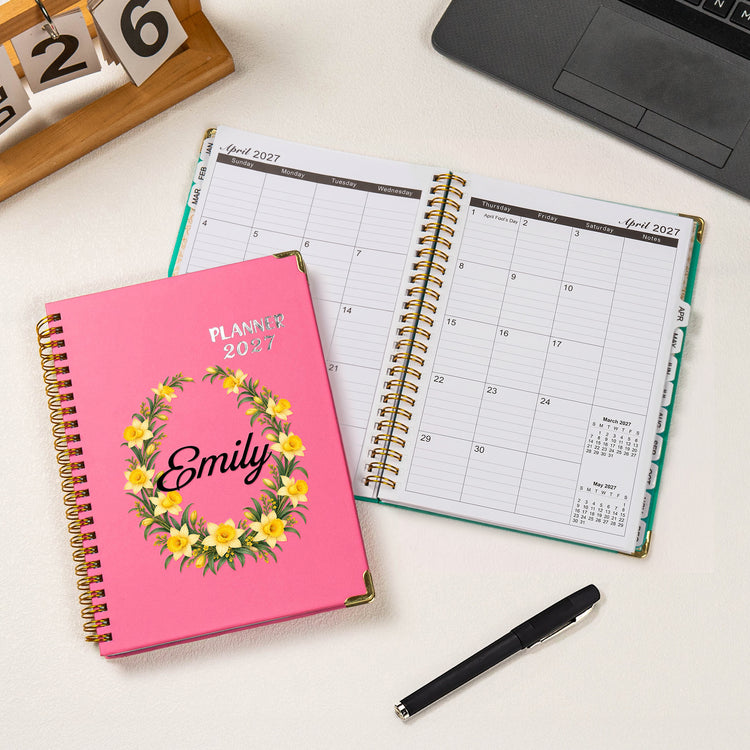 Custom Wreath Birth Month Flower And Name Gift For Her, Sisters, Daughter, Friends - Personalized Journal Planner_2027 1