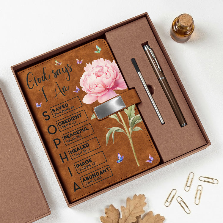 Customize Birth Flower & Name Christian Gifts For Her, Women, Daughter - Personalized Notebook Set 1