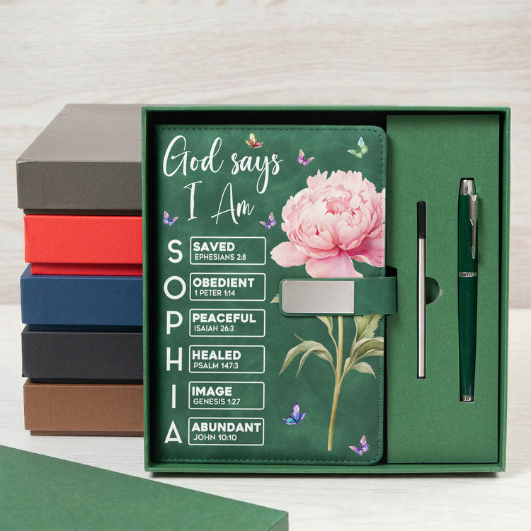 Customize Birth Flower & Name Christian Gifts For Her, Women, Daughter - Personalized Notebook Set 6