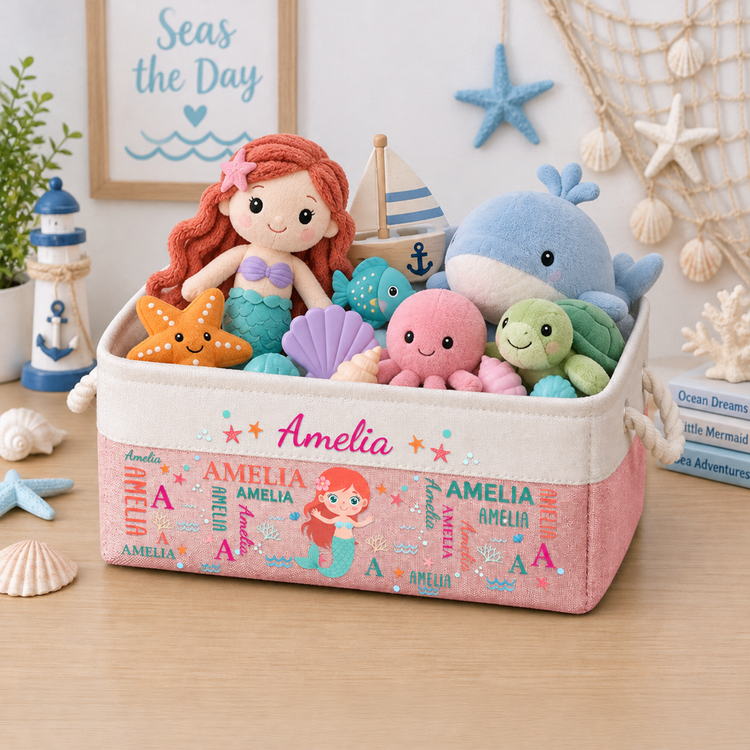 Cute And Beachy Custom Name - Personalized Storage Basket 1