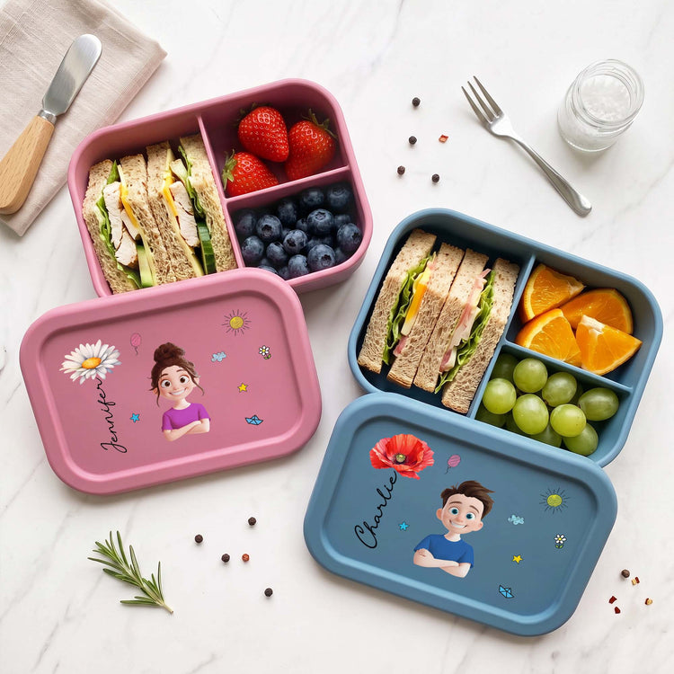 Cute Cartoon With Birth Month Flower Gift For Kids - Personalized Lunch Box 1