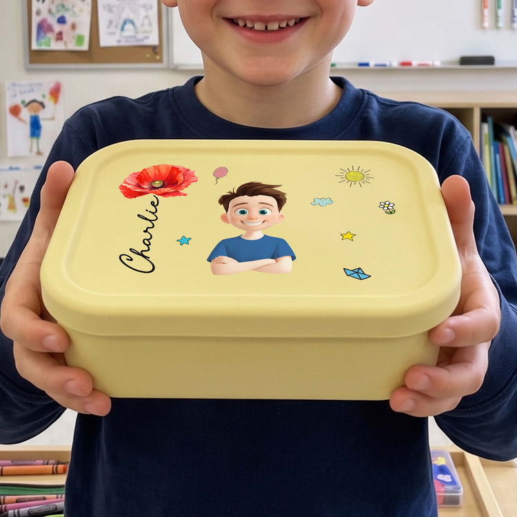 Cute Cartoon With Birth Month Flower Gift For Kids - Personalized Lunch Box 2
