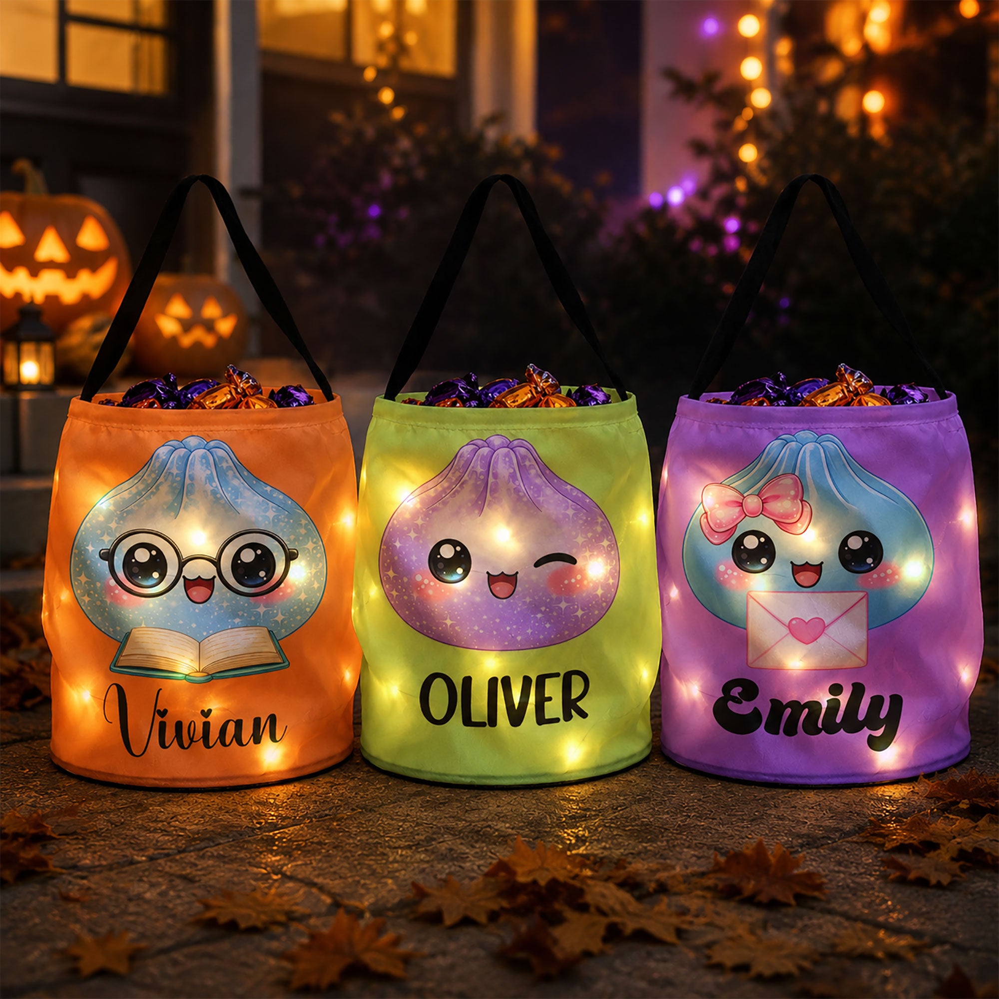 Cute Dumplings Custom Name - Personalized Halloween Basket 1