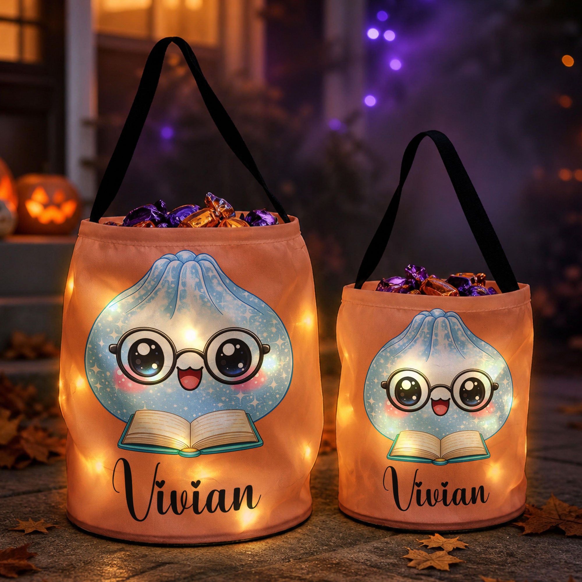 Cute Dumplings Custom Name - Personalized Halloween Basket 2