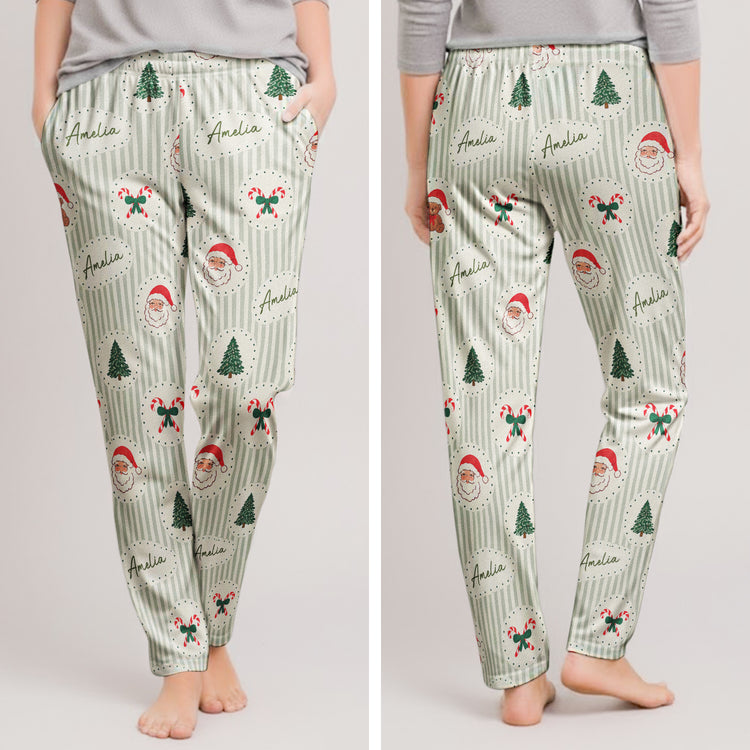 Cute Santa Claus Tree Custom Name, Christmas Gift For Her, Family Matching - Personalized Lounge Pants 3