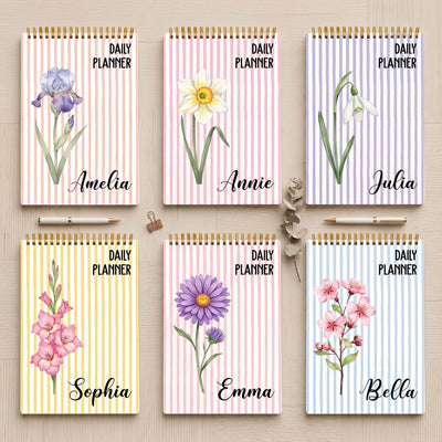 Daily Planner Custom Name, Birth Flower - Custom Planner