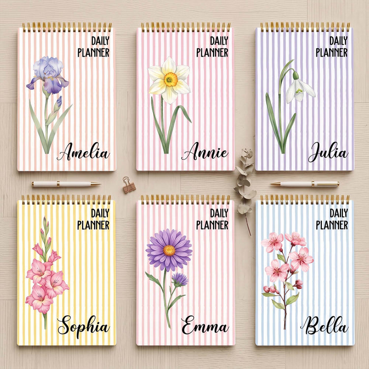 Daily Planner Custom Name, Birth Flower - Custom Planner 1