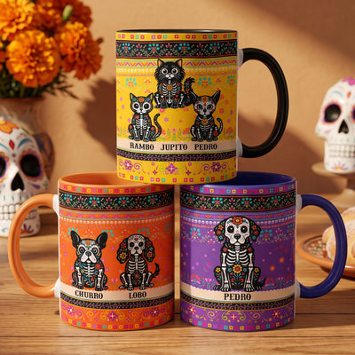 Day Of The Dead Dog Cat Pet Hispanic Mexican Flowers - Personalized Mug