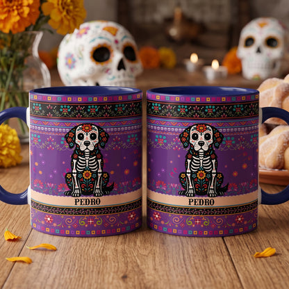 Day Of The Dead Dog Cat Pet Hispanic Mexican Flowers - Personalized Mug 4