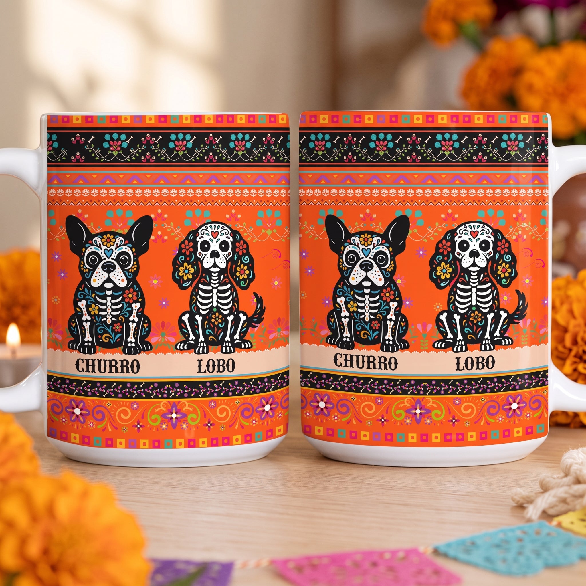 Day Of The Dead Dog Cat Pet Hispanic Mexican Flowers - Personalized Mug 5