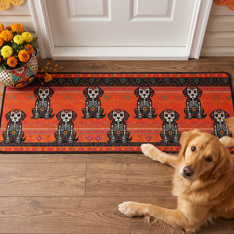 Day Of The Dead Dog Cat Pet Hispanic Mexican Flowers - Personalized Runner Rug 1