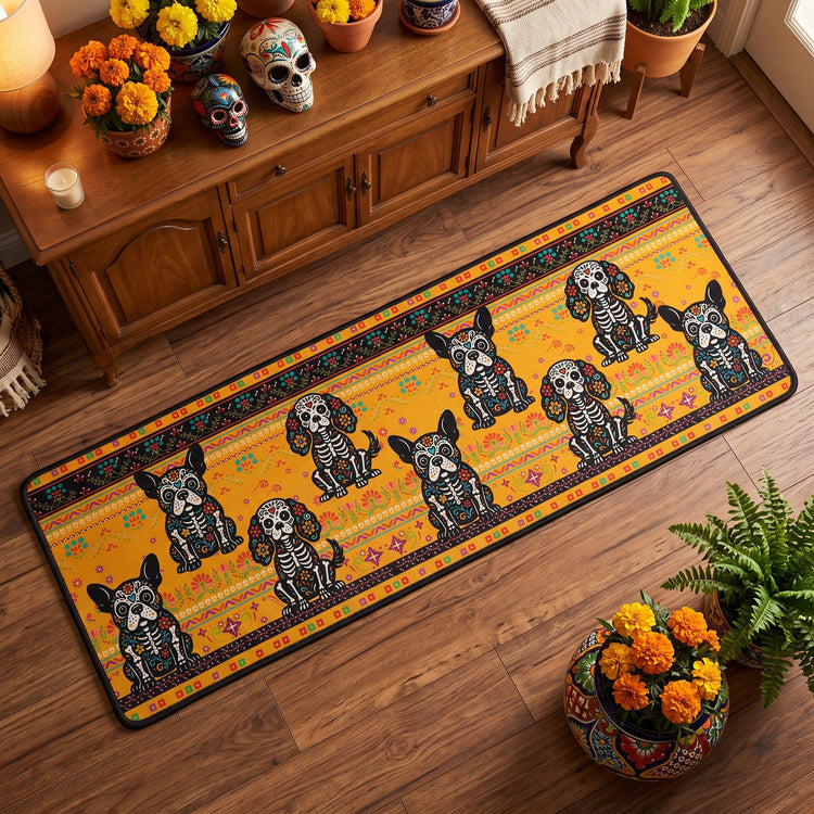 Day Of The Dead Dog Cat Pet Hispanic Mexican Flowers - Personalized Runner Rug 2