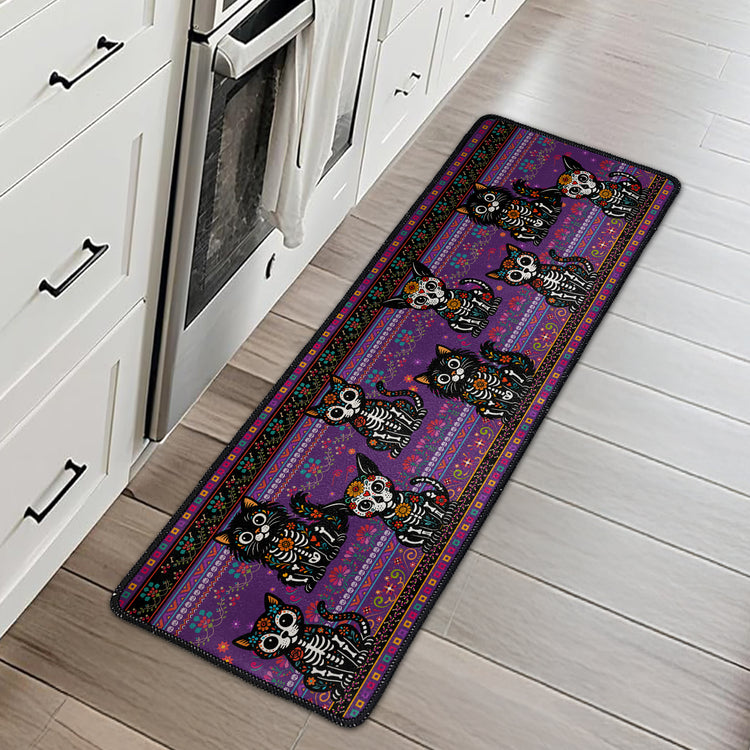 Day Of The Dead Dog Cat Pet Hispanic Mexican Flowers - Personalized Runner Rug 3