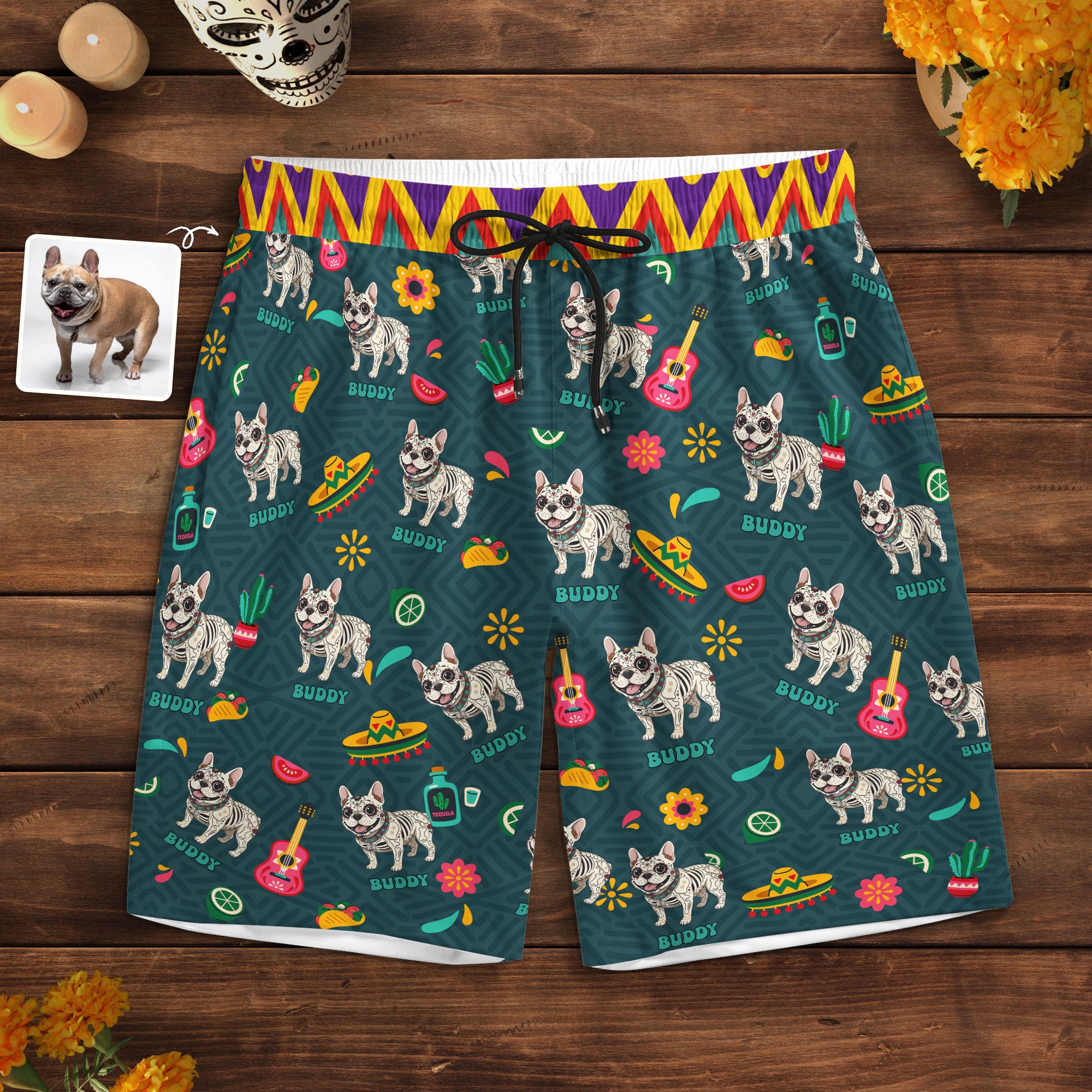 Dia De Los Muertos Custom Pet Photo Latinos Mexican Day Of The Dead - Personalized Shorts 1