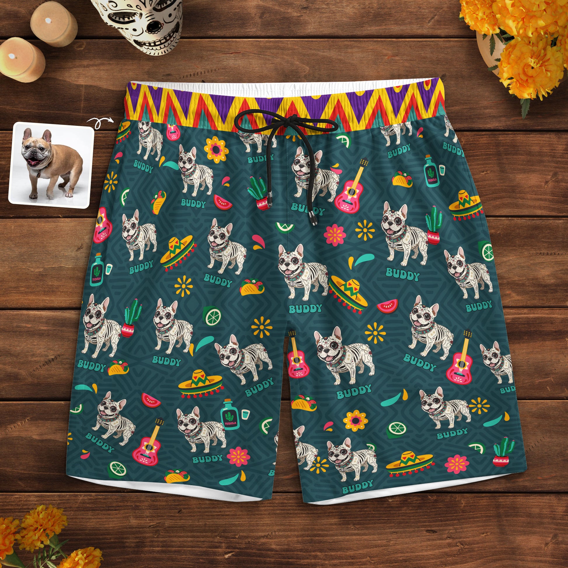Dia De Los Muertos Custom Pet Photo Latinos Mexican Day Of The Dead - Personalized Shorts 1