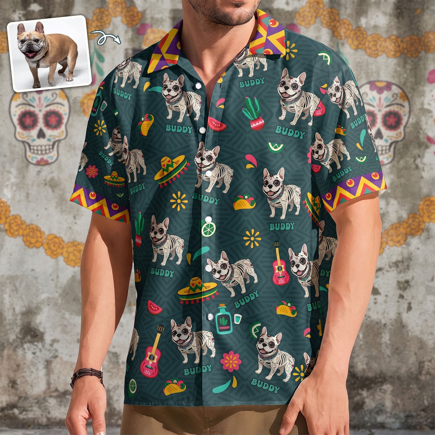 Dia De Los Muertos Custom Pet Photo Latinos Mexican - Personalized Hawaiian Shirt 1