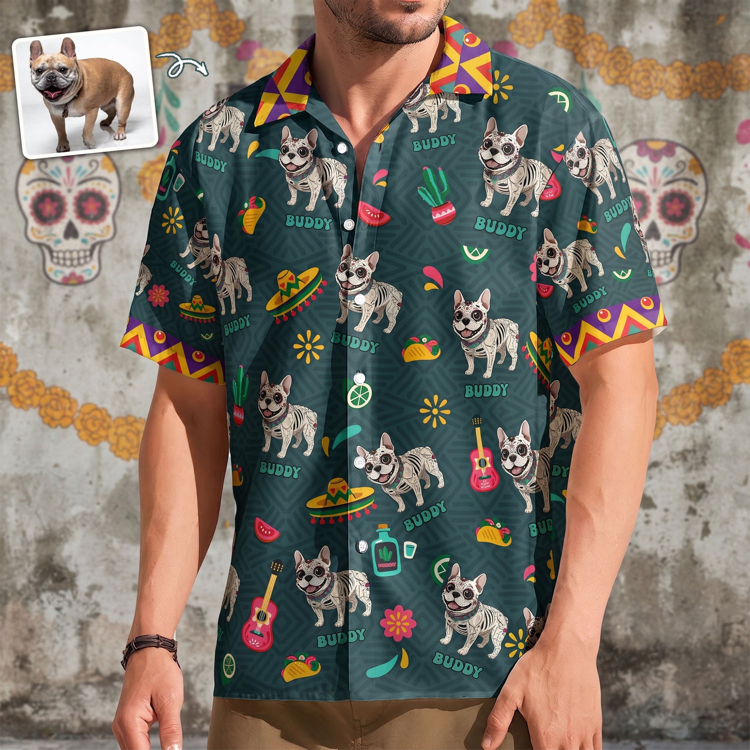 Dia De Los Muertos Custom Pet Photo Latinos Mexican - Personalized Hawaiian Shirt 1