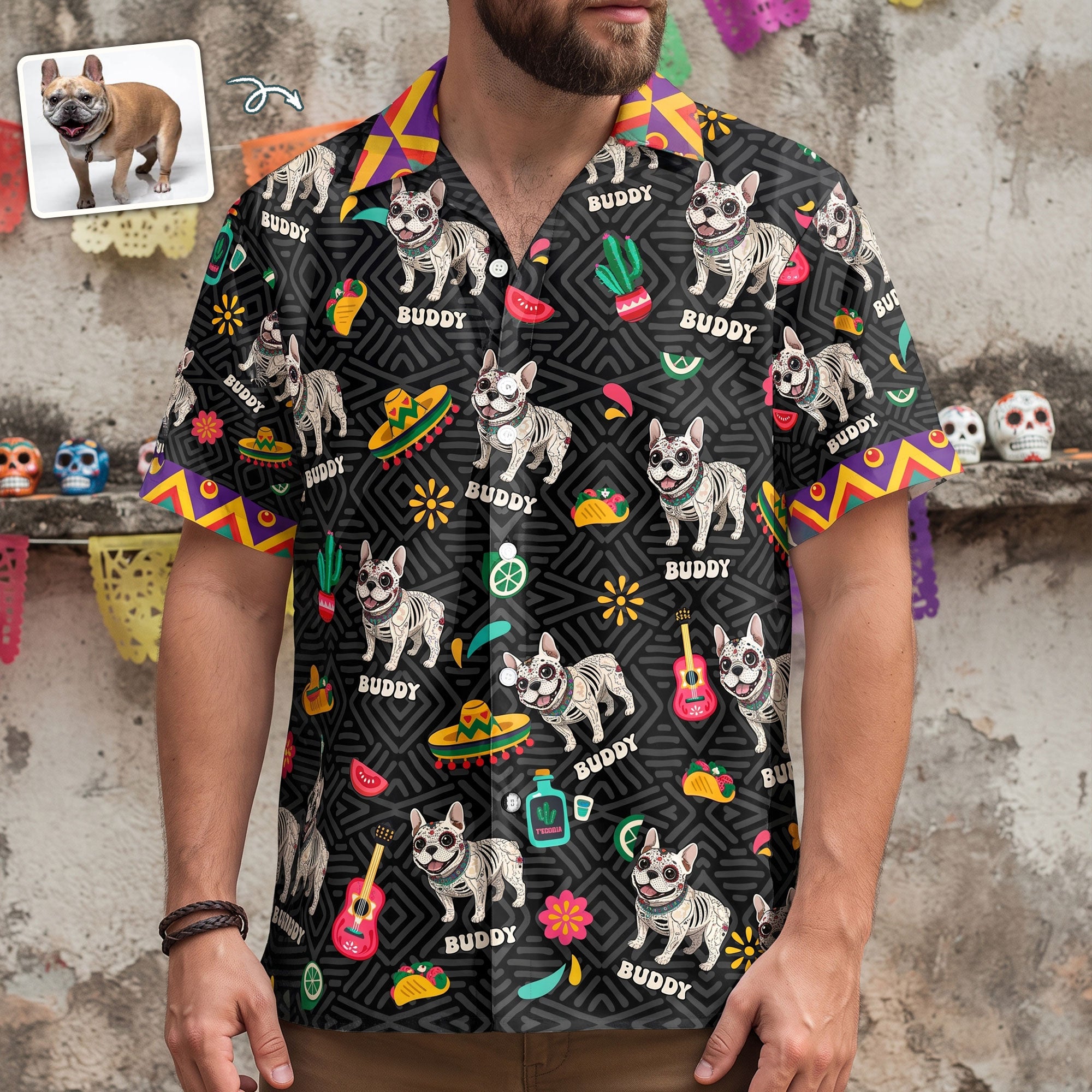 Dia De Los Muertos Custom Pet Photo Latinos Mexican - Personalized Hawaiian Shirt 3