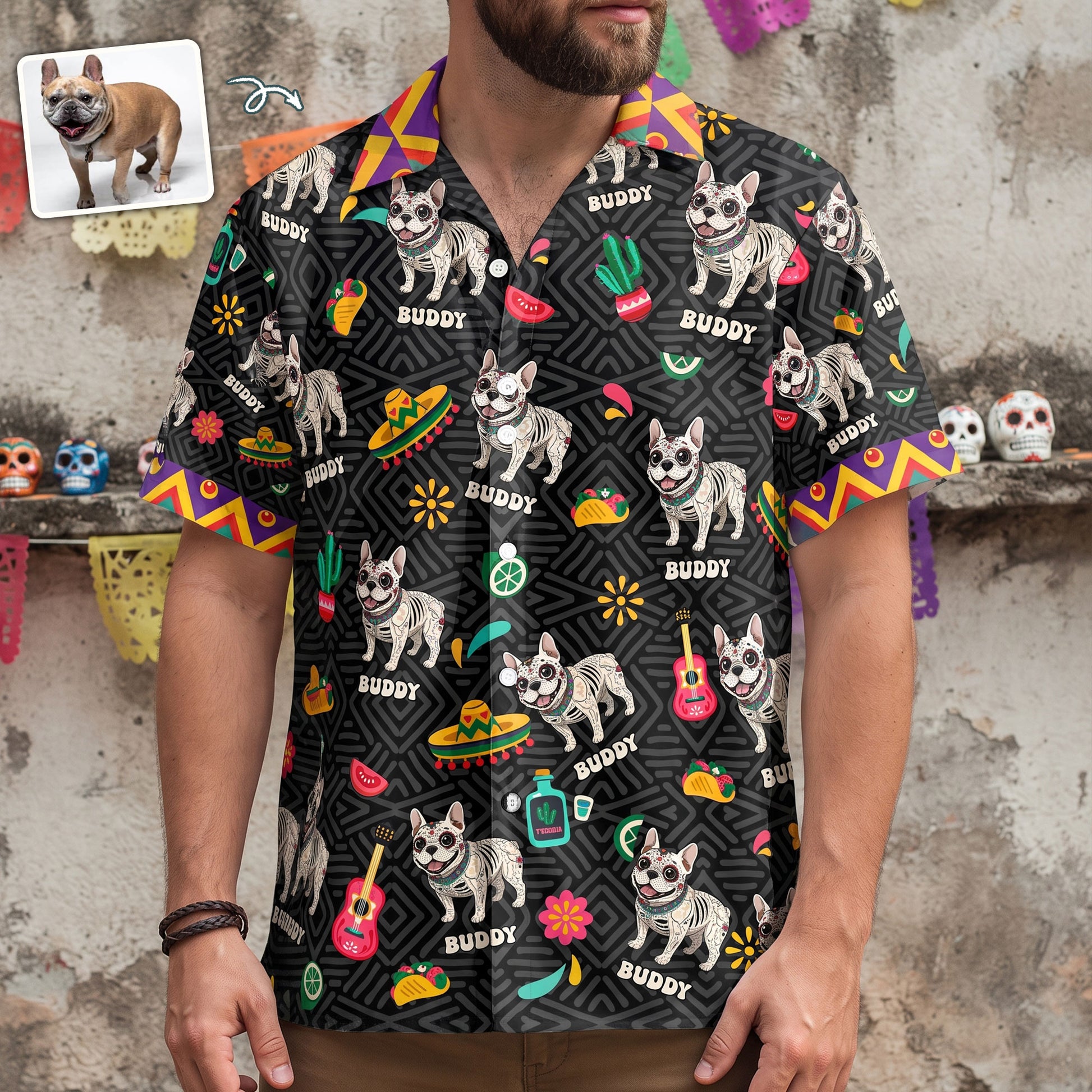 Dia De Los Muertos Custom Pet Photo Latinos Mexican - Personalized Hawaiian Shirt 3