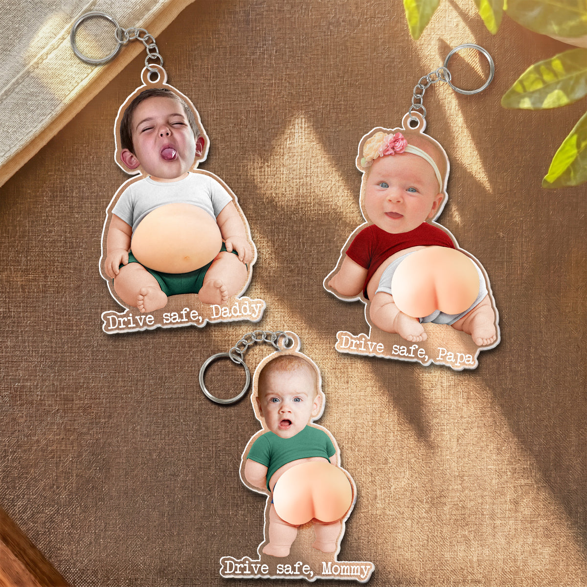 Drive Safe, Daddy Mommy Papa Nana - 3D Cute Squishy Kid & Baby - Personalized Keychain 1