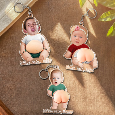 Drive Safe, Daddy Mommy Papa Nana - 3D Cute Squishy Kid & Baby - Personalized Keychain