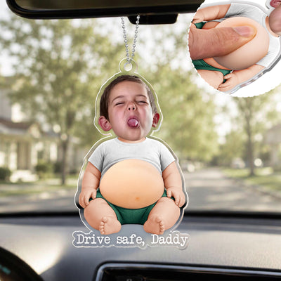 Drive Safe, Daddy Mommy Papa Nana - 3D Cute Squishy Kid & Baby - Personalized Rear View Mirror Accessory