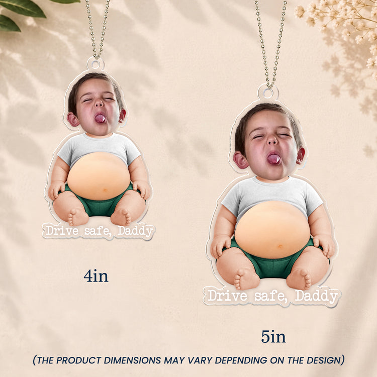 Drive Safe, Daddy Mommy Papa Nana - 3D Cute Squishy Kid & Baby - Personalized Rear View Mirror Accessory 3