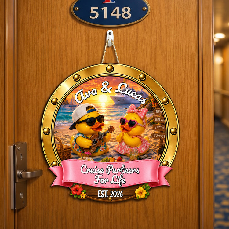 Duck Couples Cruise Door Signs Stateroom Decor Cruising Couple Vacation, Honey Moon - Personalized Wood Sign 1